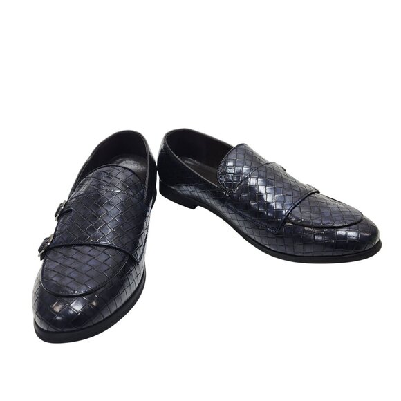 Mens Italian Style Blue Loafers Double Monk Straps Textured SZ 45 US 11.5 Shoes - Picture 6 of 14